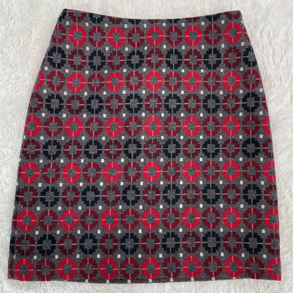 Talbots Petites 2P Red Gray Geometric Wool Blended Pencil Skirt - Picture 1 of 6